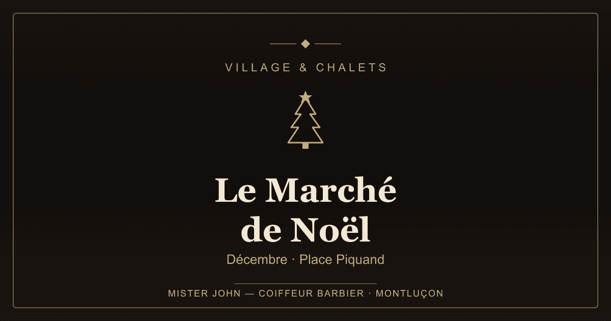 Chalets illuminés du Marché de Noël de Montluçon Place Piquand en décembre